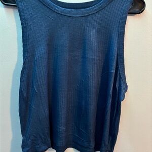 Blue Sleeveless Ribbed Top - Tank Tops